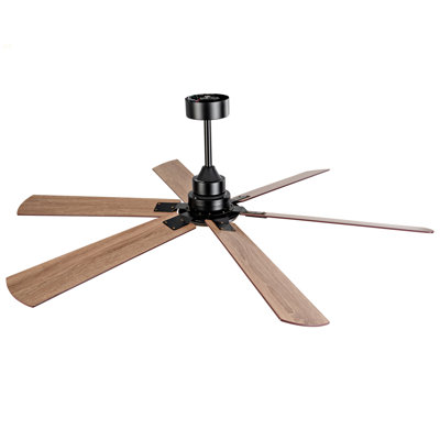 Smart 60" Indoor/Outdoor Ceiling Fan With Light, Dual Finish Black/Walnut 6-Blade, Remote Control, Dimmable LED, 6-Speed Quiet DC Motor, Reversible