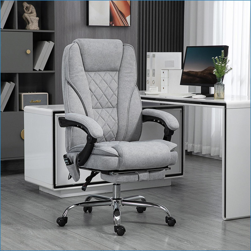 Fauteuil de massage à 6 points de vibration, fauteuil de bureau inclinable et chauffant - hauteur réglable, repose-pieds | Gris ardoise | Polyester