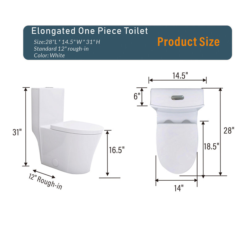 Toilette allongée une pièce - blanc, Blanc