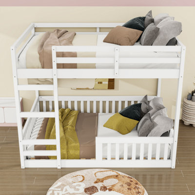 Full Over Full Wood Bunk Bed With Ladder And Safety Guardrails