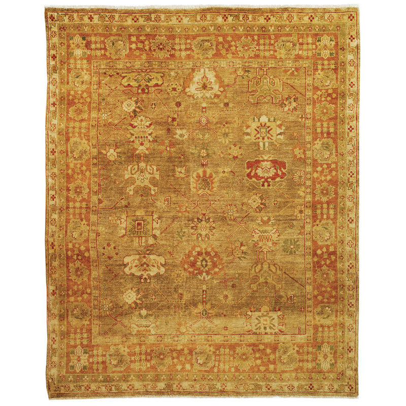 Oushak Oriental Hand Knotted Wool Olive/Rust Area Rug, Rectangle 4' x 6'