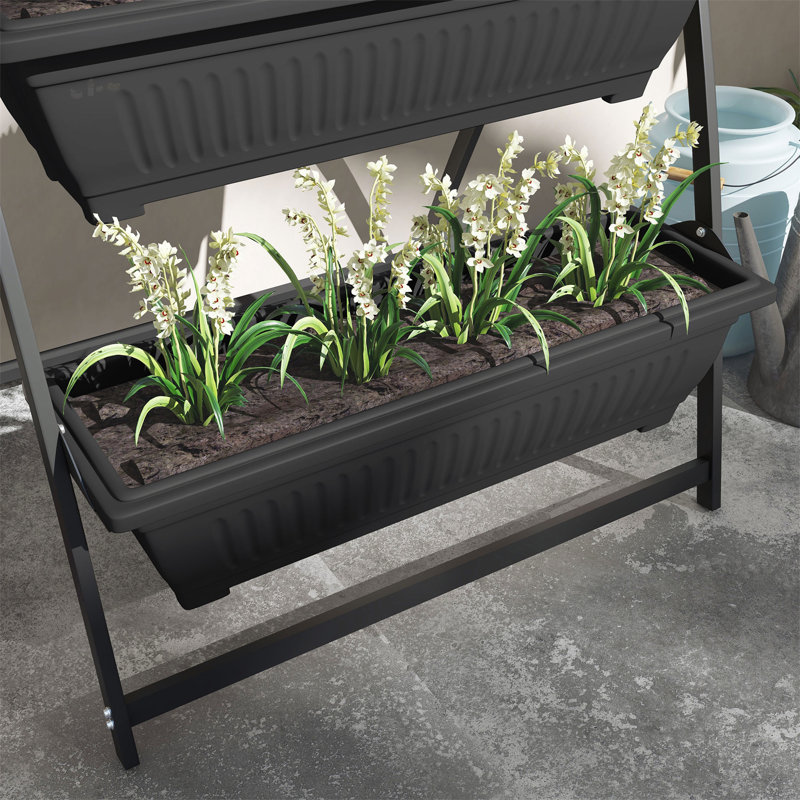 Raised Garden Bed, 4 Tier Vertical Planter Set with Stand, Self-Draining Design for Vegetables, Flowers, and Herbs, Ideal for Small Spaces