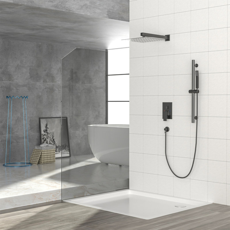 Shower System With Adjustable Slide Bar,10 Inch Wall Mounted Square Shower System With Rough-In Valve