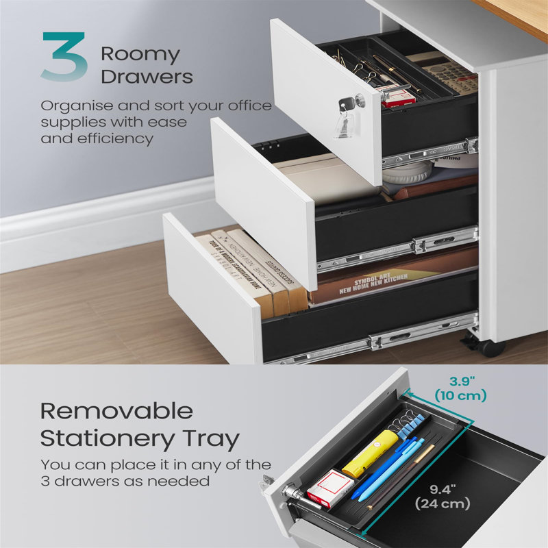 30cm Wide 3 -Drawer Mobile File Cabinet
