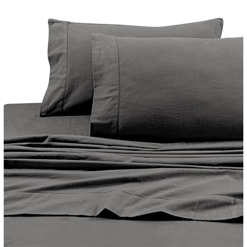 Flannel 100% Cotton Sheet Set, Cal.King Sheet Set + Fitted Sheet + 2 Pillowcase, Grey