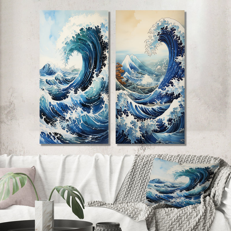 Japon - Hokusai Horizons - Ensemble de 2 impressions sur toile japonaises, Toile tendue, H 28 po x l 25 po