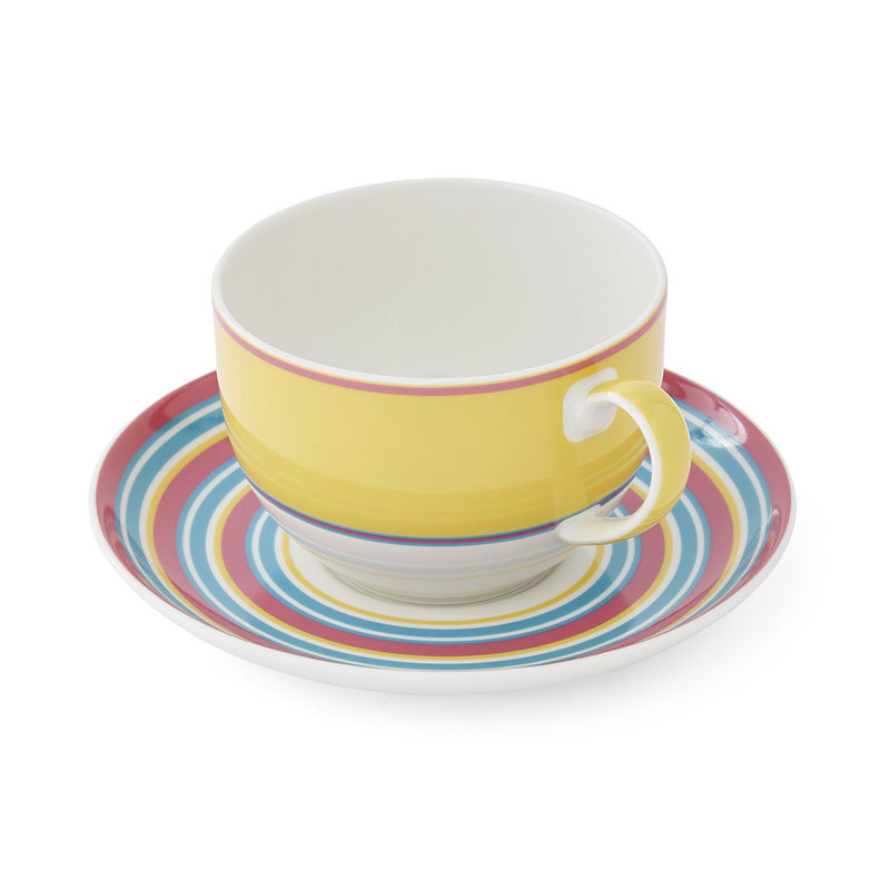 10 Oz Breakfast Cup & Saucer in Pink, Yellow