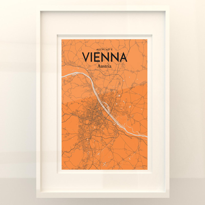 Vienna City Map In Orange - No Frame Print, 27.6cm H x 19.7cm W x 0.05cm D
