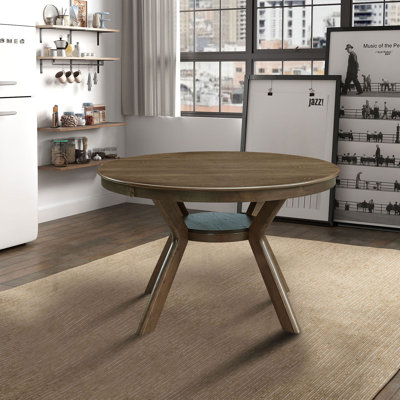 Table de salle à manger ronde en bois d'hévéa pour 4 à 6 personnes avec base à tréteaux en bois, table de salle à manger moderne en bois (1 table)