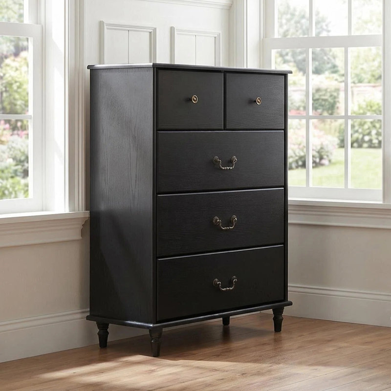 Commode noire à 5 tiroirs, Noir