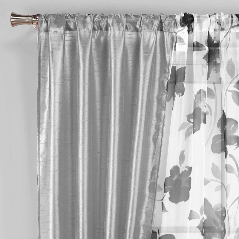 Rideau en polyester Jorgan, Gris / blanc