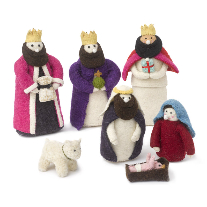 Handmade Felted Wool Nativity Scene Set, 7 Pieces