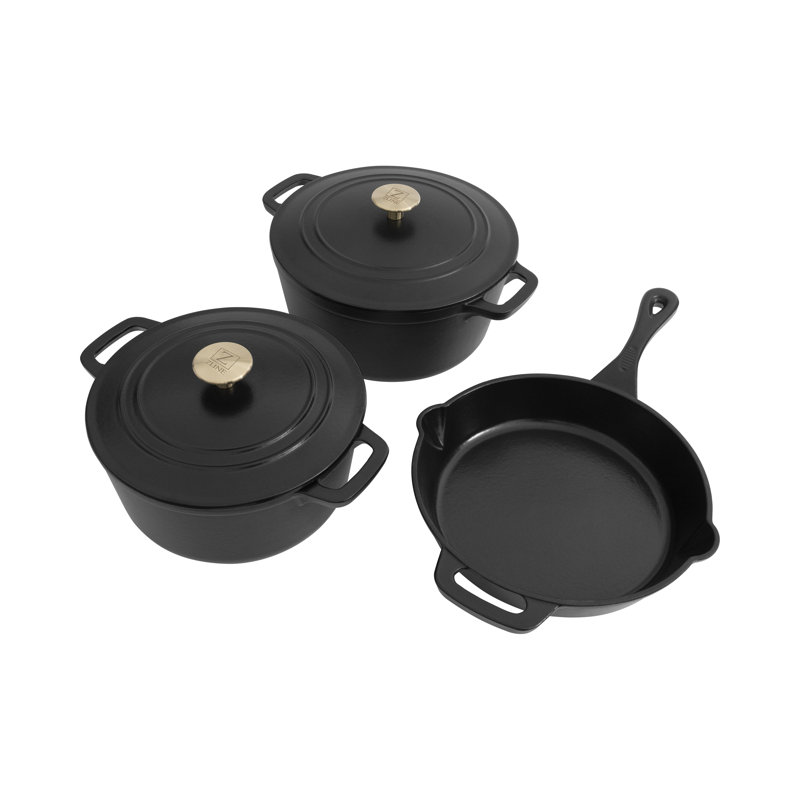Zline 5-piece Enameled Cast Iron Cookware Set In Black Matte