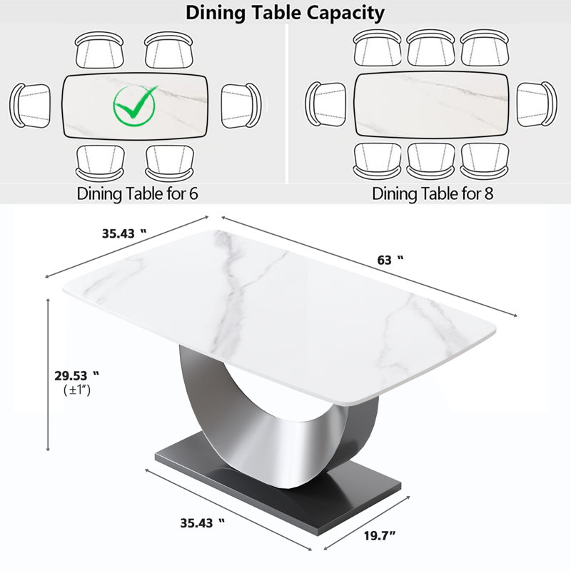 7 - Piece Stone Pedestal Dining Table Set, Gray/White/Black, White