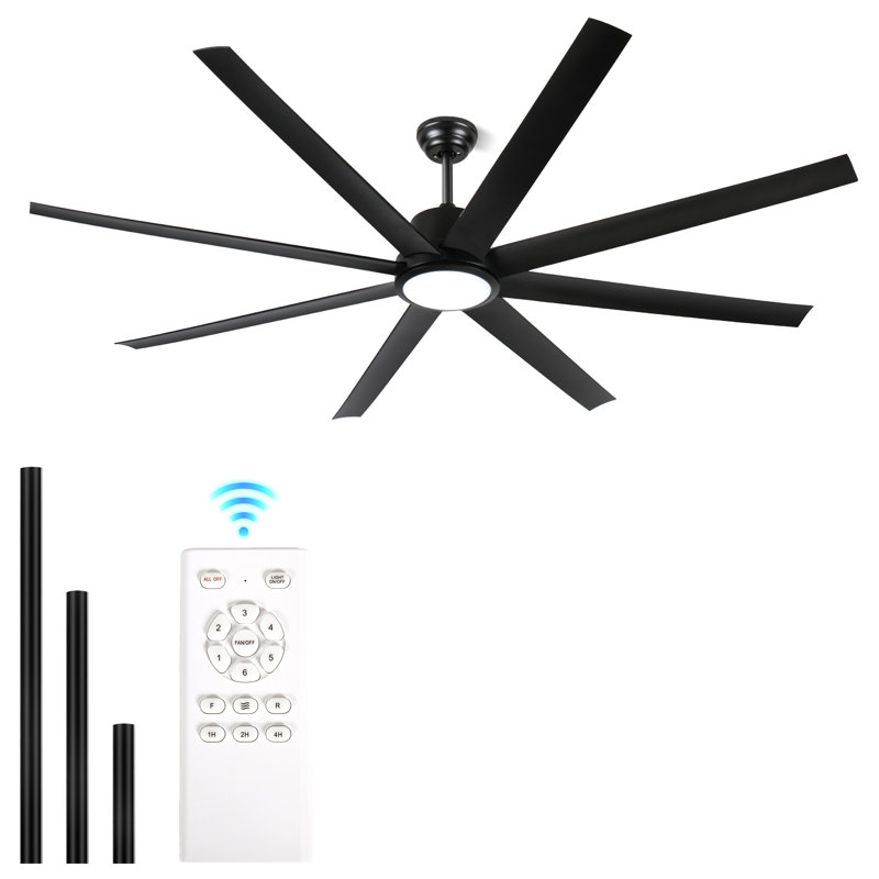 72 In. Standard Ceiling Fan With Light And Remote Control, 3-Color Led Light, Reversible Dc Motor, Black, Black