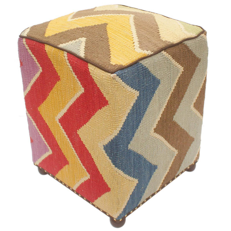 Aprea Upholstered Ottoman, Blue/Beige/Tan/Gold Wool