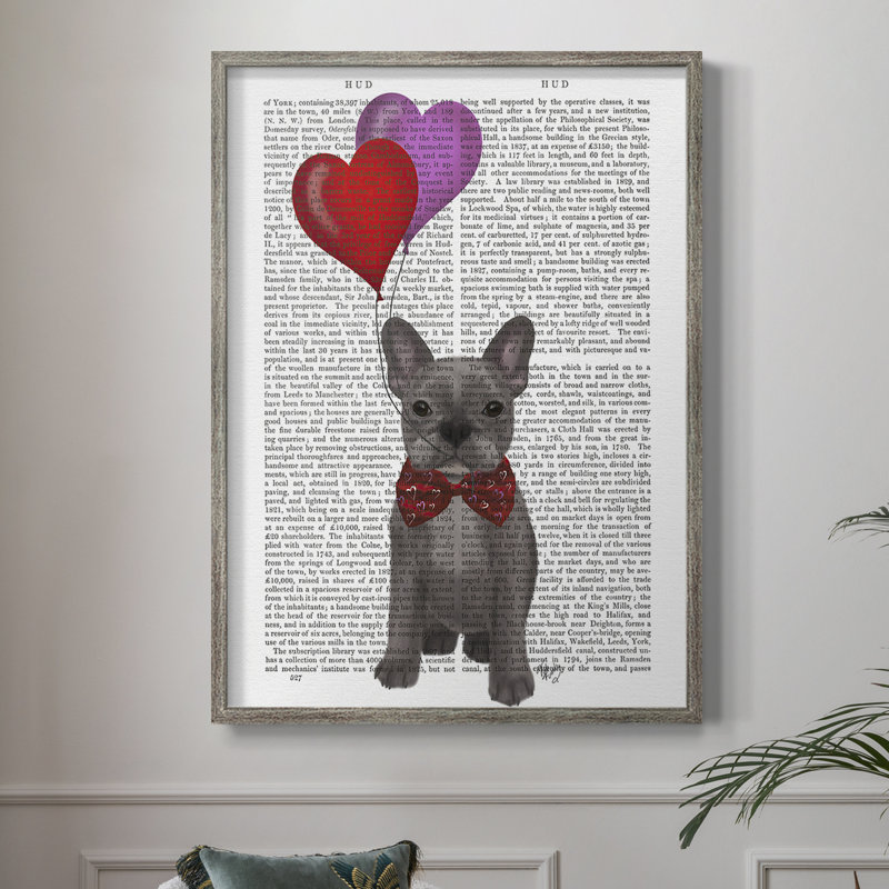 Bouledogue français et ballons français, reproduction encadrée