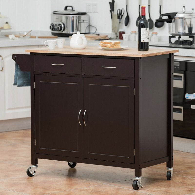 Omeara Solid Wood Top Kitchen Cart, White