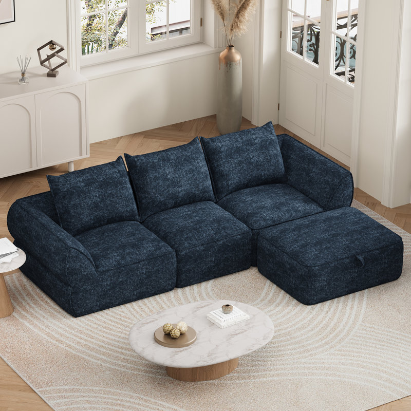 Canapé modulaire Boneless de 104 po avec siège profond, canapé rembourré confortable en forme de L pour le salon, canapé 3 places sans os avec repose-pieds mobile, housse amovible, aucun assemblage requis