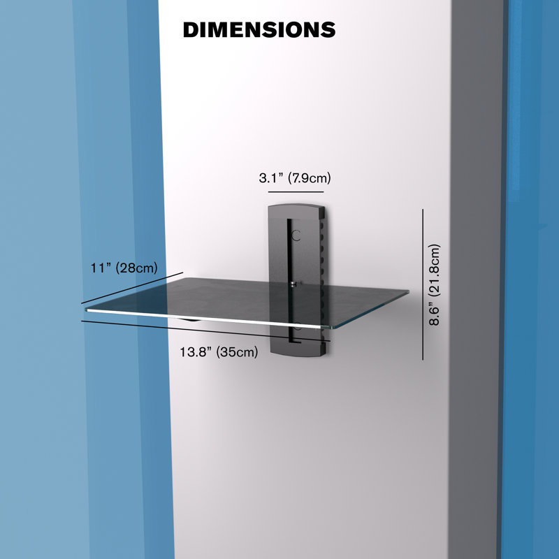 ProMounts Single Wall AV Component Glass Shelf Hold up to 18 lbs