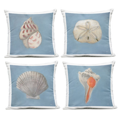 Soft Sea Shell Collection 4 Piece Outdoor Printed Pillow Set design by Julia Purinton
