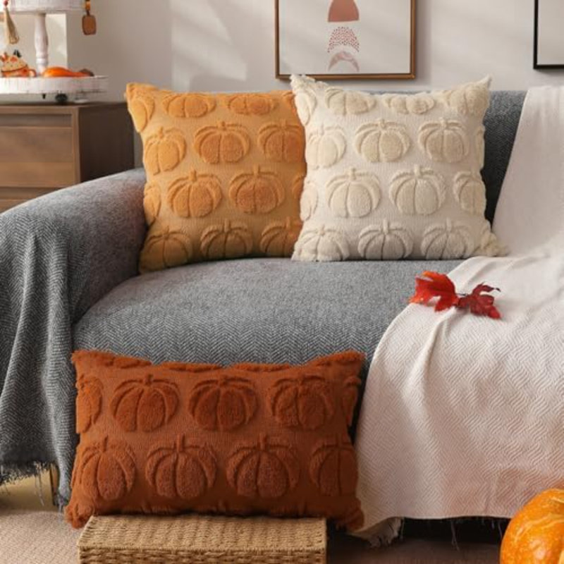 Couvre-oreiller d'automne 18 x 18 2 pièces orange clair citrouille décorations d'automne
