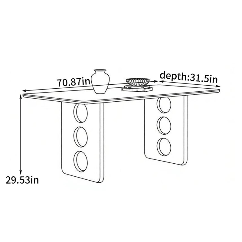 Table de salle à manger rétro, H 29,53 po x l 70,87 po x P 31,5 po