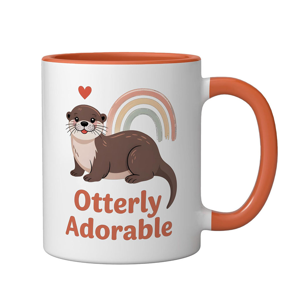 Otterly Adorable Cute Otter Gift Funny Animal Ceramic Mug, Orange/White