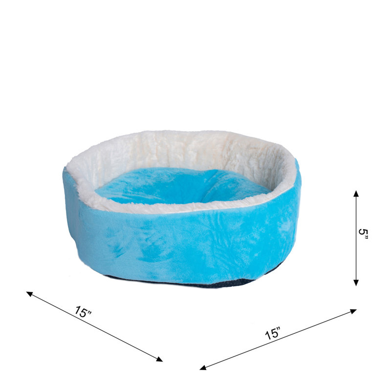 Sky Blue and Ivory Velvet Round Cat Bed