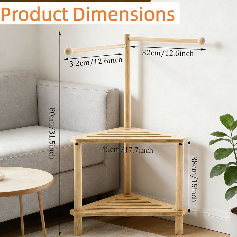 2-Tier Bamboo Shower Stool & Foot Rest With Towel Bar | 17X31" Corner Bench For Small Bathrooms, Free-Standing Design With Storage Shelf For Spa-Like Comfort & Space Efficiency