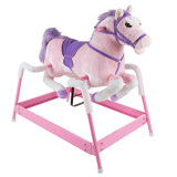 Spring Rocking Horse - Plush Bouncy Ride-On Toy with Fun Sounds, Wood Handles, and Adjustable Stirrups for Kids Ages 3 to 6 by Happy Trails