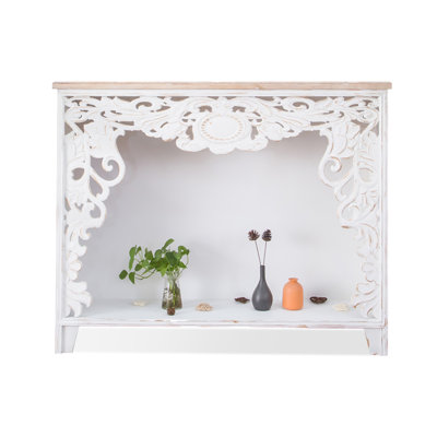 White + Burlywood Solid Wood Freestanding Fireplace