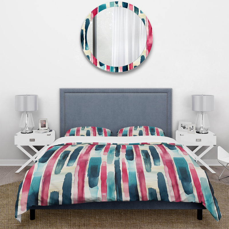 Blue And Pink Paint Striped Pattern - Ensemble de housse de couette à rayures