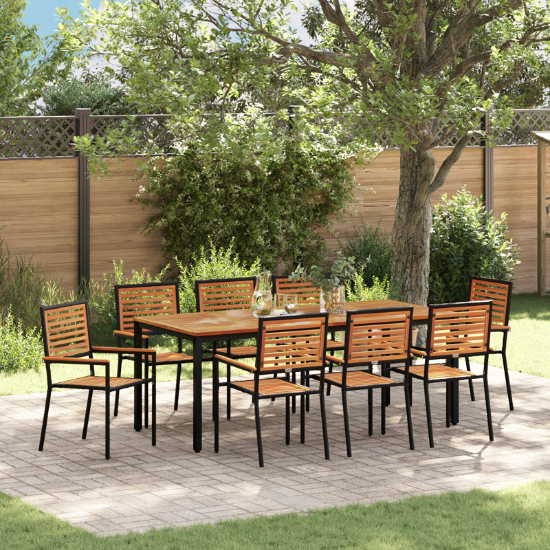 9 Piece Garden Dining Set, Black