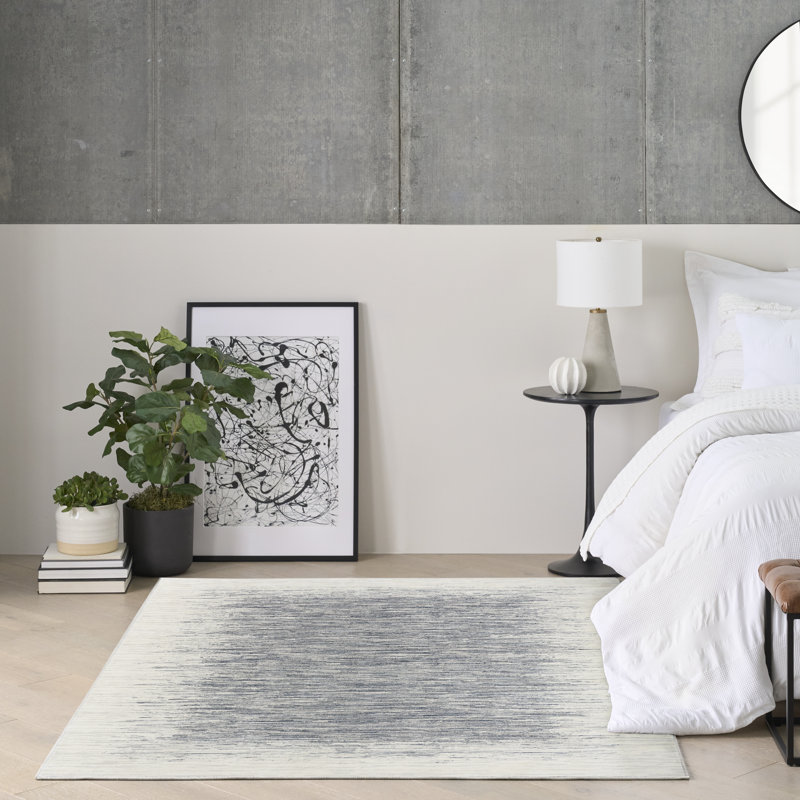 Abstract Machine Made Area Rug, Ivory Blue, Rectangle 183 x 274 cm