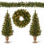 The Holiday Aisle® 4 Piece Evergreen Assortment with Decorative Base and Clear LED Lights