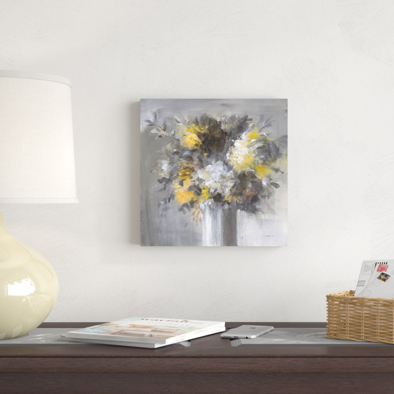 «Weekend Bouquet Yellow Gray» par Danhui Nai - peinture sur toile tendue, H 12 po x l 12 po x P 1,25 po, Non