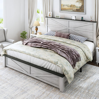 Full Farmhouse Bed Frame with Headboard and Footboard, Wooden Slat Support, Sturdy Platform Bed Compatible with Various Bedroom Styles, Easy Assembly, White