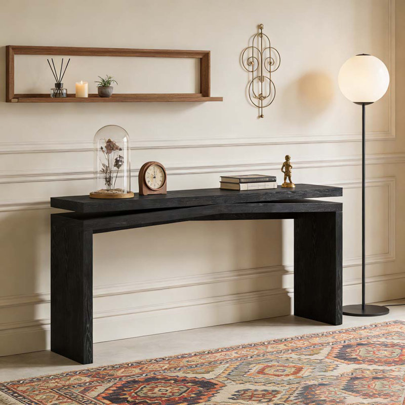 Console 65 pouces en placage de bois massif rustique, Noir