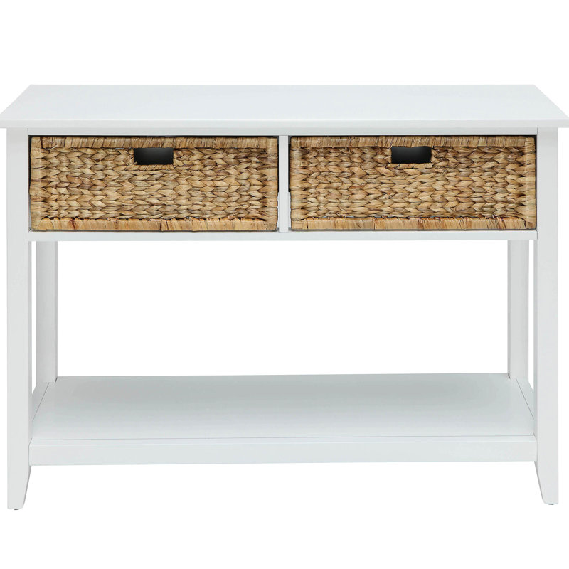 Rectangular Console With White Finish And 2 Organization Table 2 Open Shelf In Style