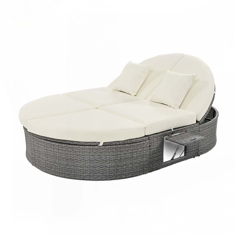Outdoor Rattan Patio Daybed with Cushions and Pillows, Beige