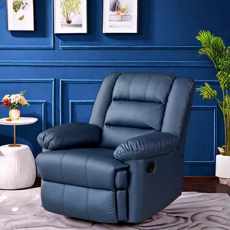 Tazeem Swivel Recliner, Blue Faux Leather