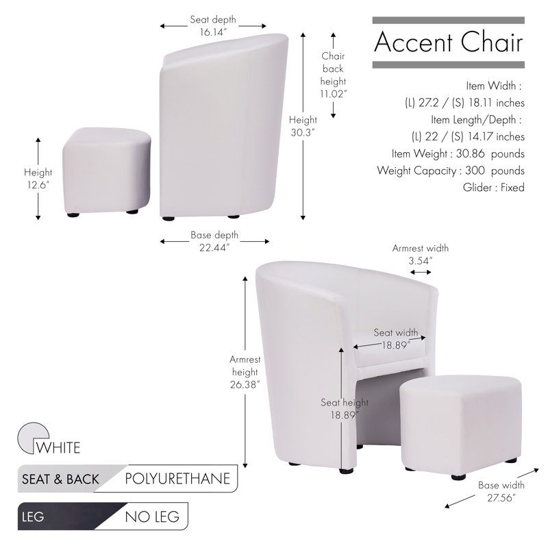 Fauteuil demi-tonneau avec repose-pieds Babumba, Blanc