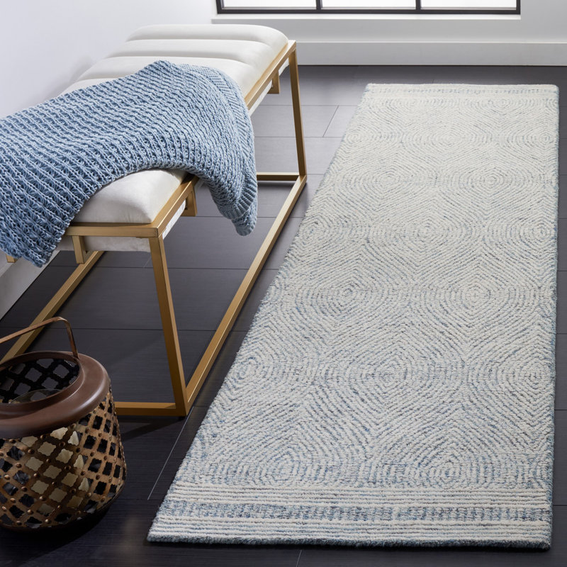 Cole Hand Tufted Wool Rug, Runner 2'3" x 10', Blue/Ivory