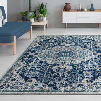 Tapis bleu abstrait Carlin