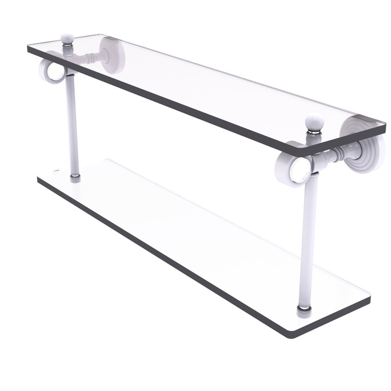 Jarrell 2 Piece Glass Tiered Shelf, Matte White, 5.12" H x 22" W x 9.3" D