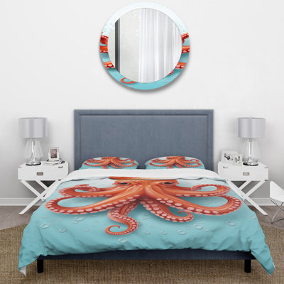 Orange And Blue Octopus Tentacle Elegance - Octopus Duvet Cover Set