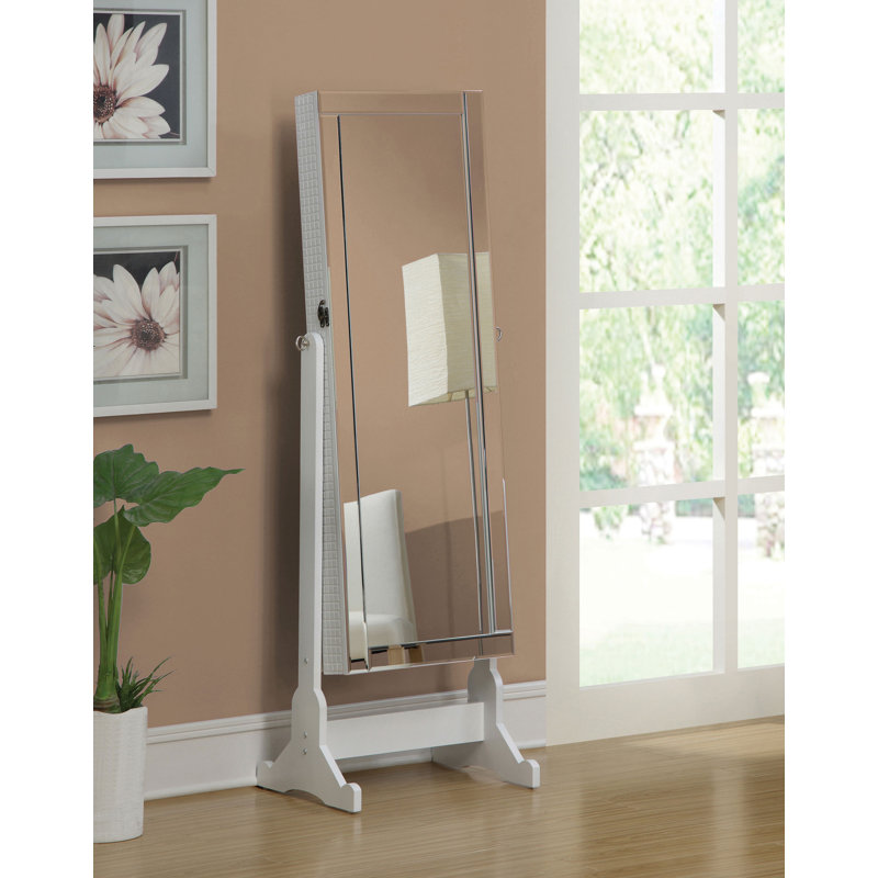 Miroir de plancher rectangulaire en bois manufacturé Clari, Blanc