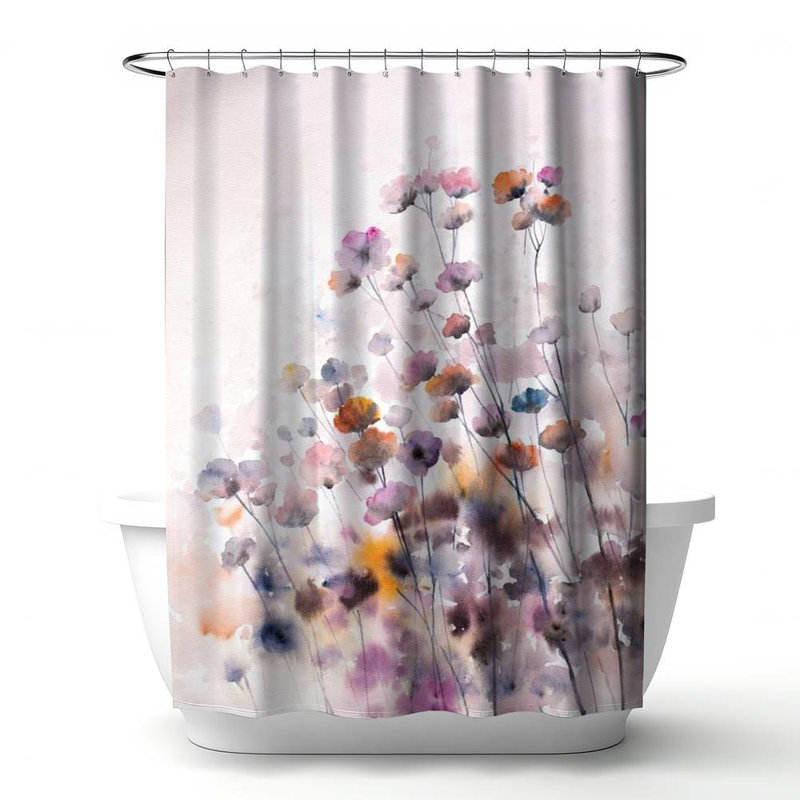 Floral – Polyester Shower Curtain, Dye Sublimation Print, 71" W × 74" L