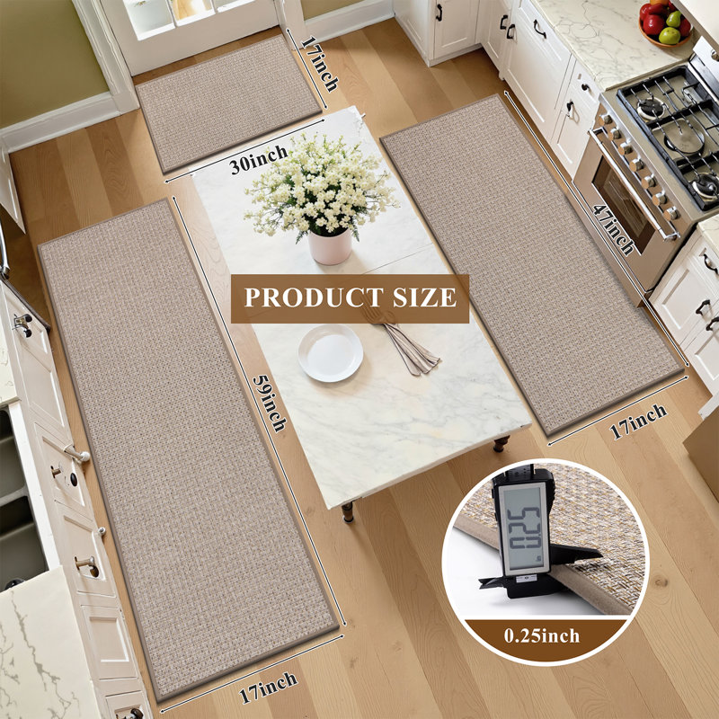 Woven Non-Slip Kitchen Mats (Set of 3), Beige